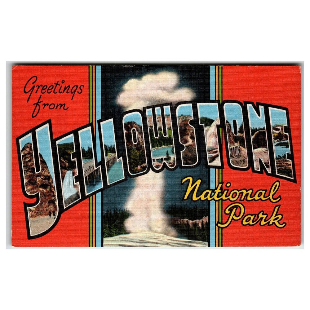 Yellowstone National Park Linen Postcard E. C. Kropp Co. Multi-View Geyser